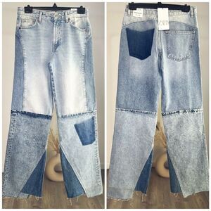 Zara Patchwork Jeans Low Rise Boyfriend New